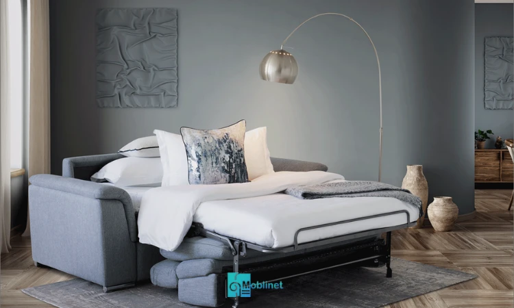 تصویر مبل تختخواب شو دو نفره در حالت تخت